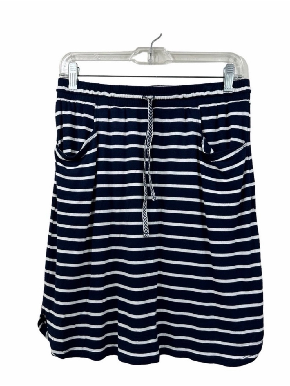 Max Studio Soft Navy and white Striped Midi Skirt